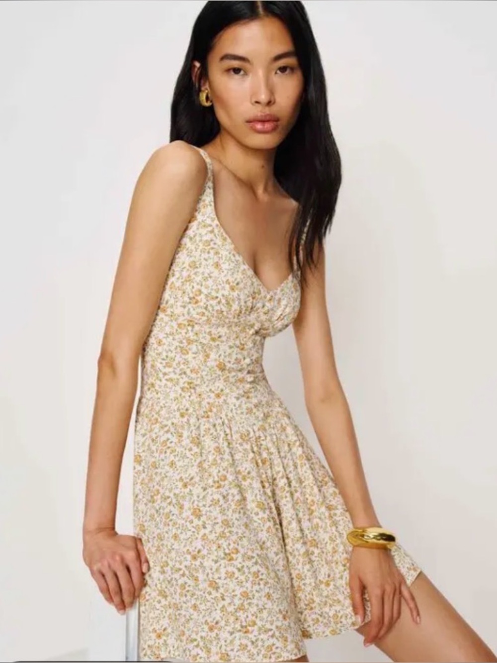 Reformation nwots mini dress with yellow flowers